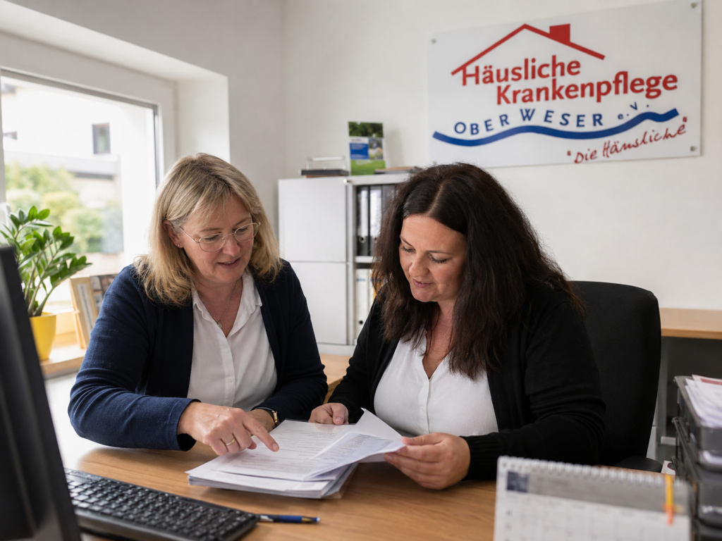 Beratungsgespräch im Büro der Häuslichen Krankenpflege Oberweser